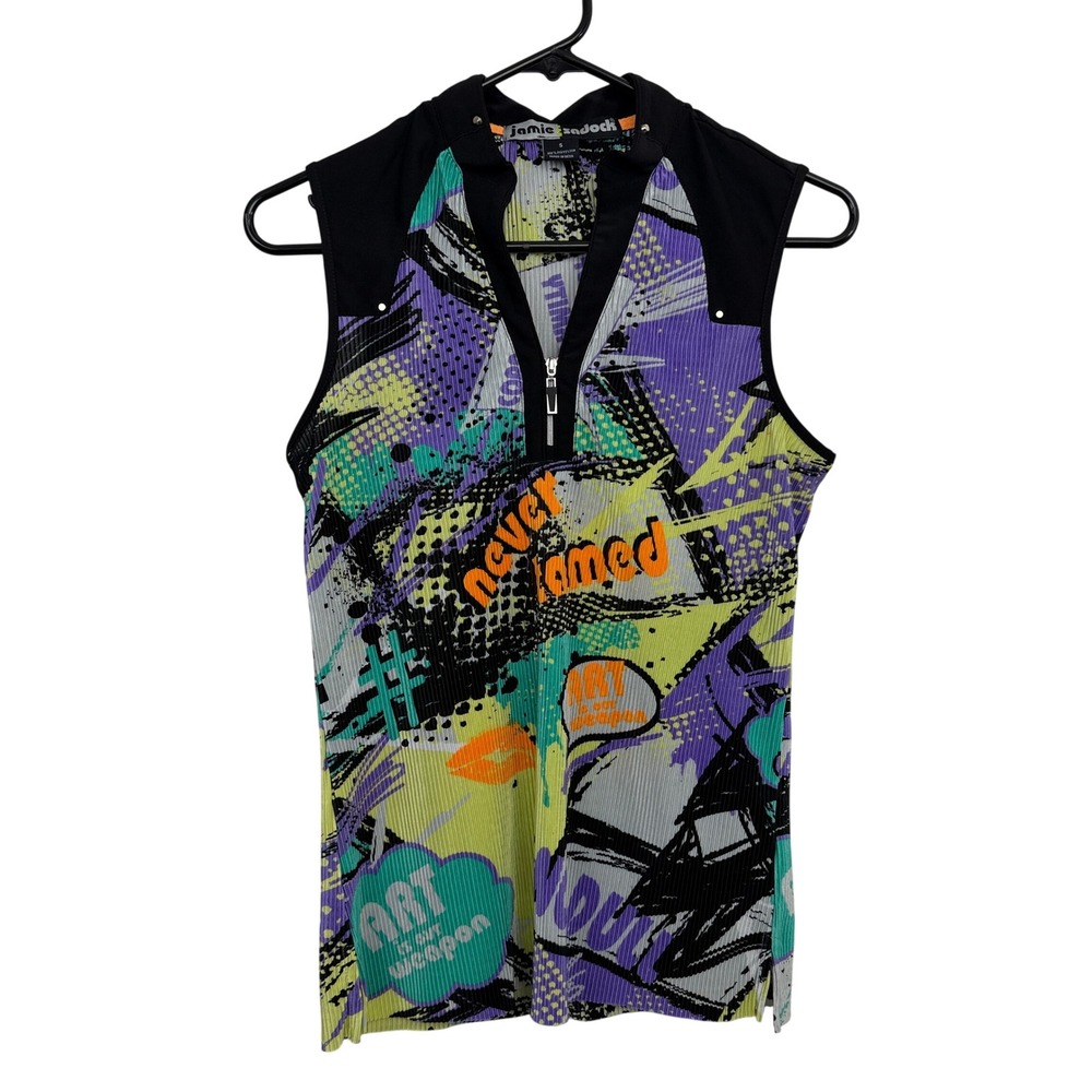 Jamie Sadock Top Womens Small Multicolor Pop Art Graphic Print Quarter Zip Tank